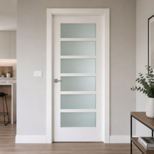 Fiberglass 5 Lite Frosted Impact Entry Door, Modern